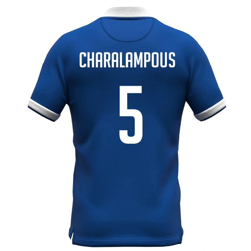 Danxen Barn Cypern Charalampos Charalampous #5 Kunglig Blå Vit Hemmatröja Matchtröjor 26-28 Tröjor T-Tröja