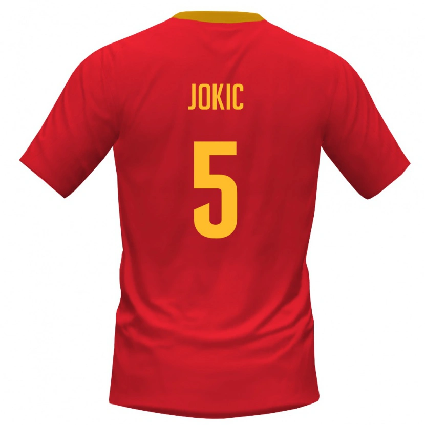 Danxen Barn Montenegro Vojislav Jokic #5 Röd Gul Hemmatröja Matchtröjor 26-28 Tröjor T-Tröja