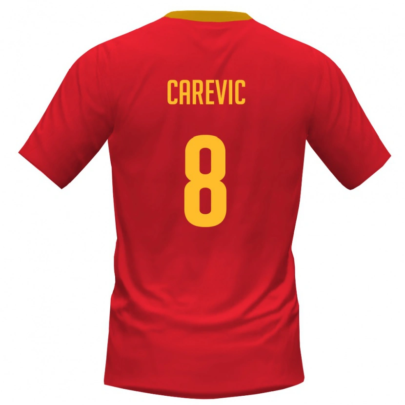 Danxen Barn Montenegro Nemanja Carevic #8 Röd Gul Hemmatröja Matchtröjor 26-28 Tröjor T-Tröja