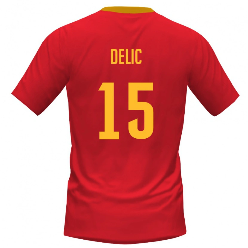 Danxen Barn Montenegro Stefan Delic #15 Röd Gul Hemmatröja Matchtröjor 26-28 Tröjor T-Tröja