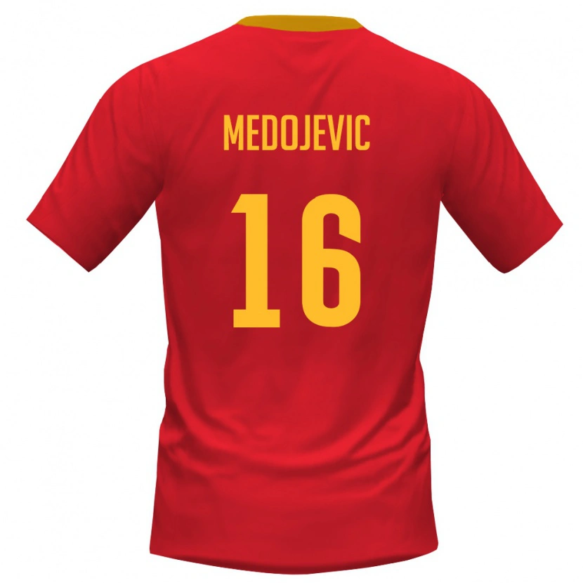 Danxen Barn Montenegro Nikola Medojevic #16 Röd Gul Hemmatröja Matchtröjor 26-28 Tröjor T-Tröja