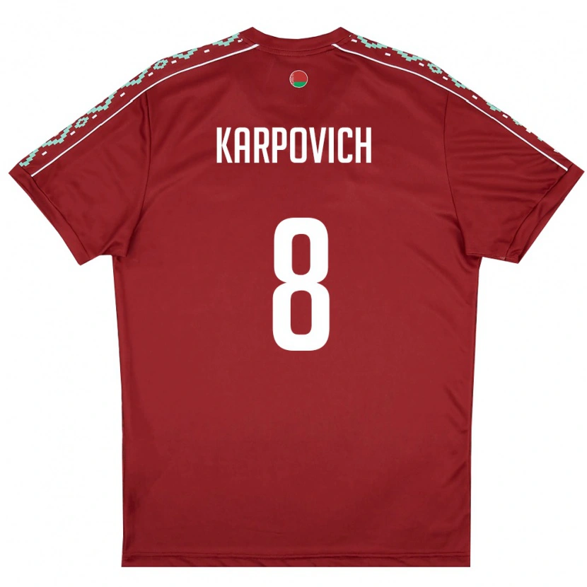 Danxen Barn Belarus Maksim Karpovich #8 Djup Röd Vit Hemmatröja Matchtröjor 26-28 Tröjor T-Tröja