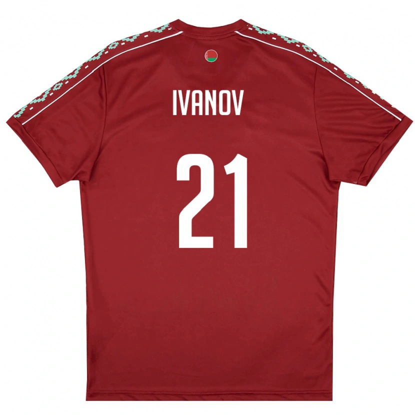 Danxen Barn Belarus Nikolay Ivanov #21 Djup Röd Vit Hemmatröja Matchtröjor 26-28 Tröjor T-Tröja