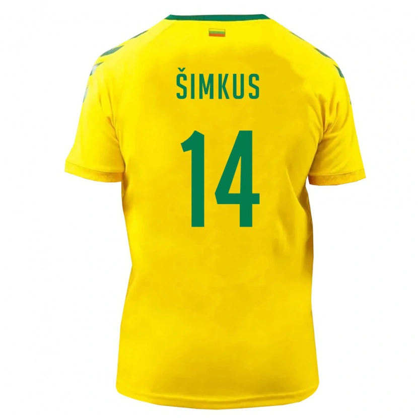 Danxen Barn Litauen Domantas Šimkus #14 Gul Grön Hemmatröja Matchtröjor 26-28 Tröjor T-Tröja
