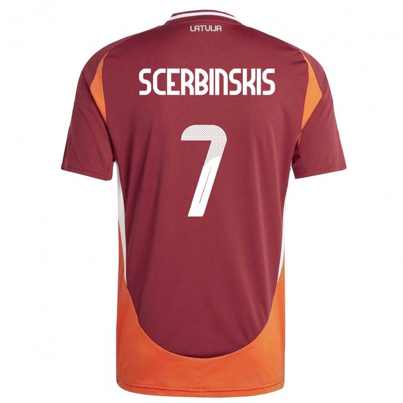 Danxen Barn Lettland Aleks Scerbinskis #7 Djup Röd Vit Orange Hemmatröja Matchtröjor 26-28 Tröjor T-Tröja