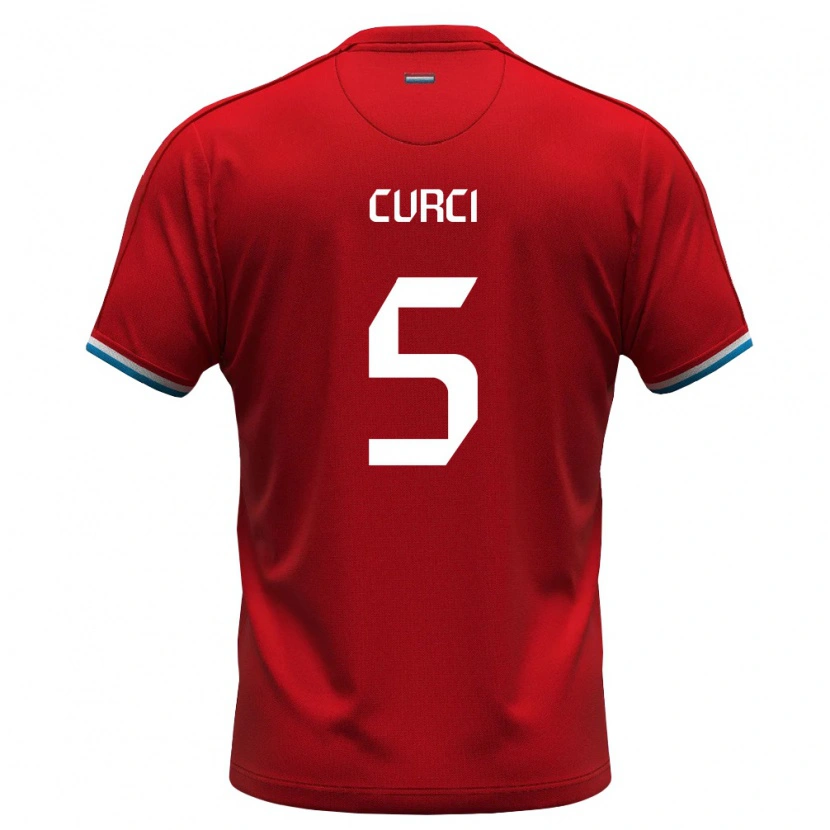 Danxen Barn Luxemburg Alessio Curci #5 Röd Vit Blå Hemmatröja Matchtröjor 26-28 Tröjor T-Tröja
