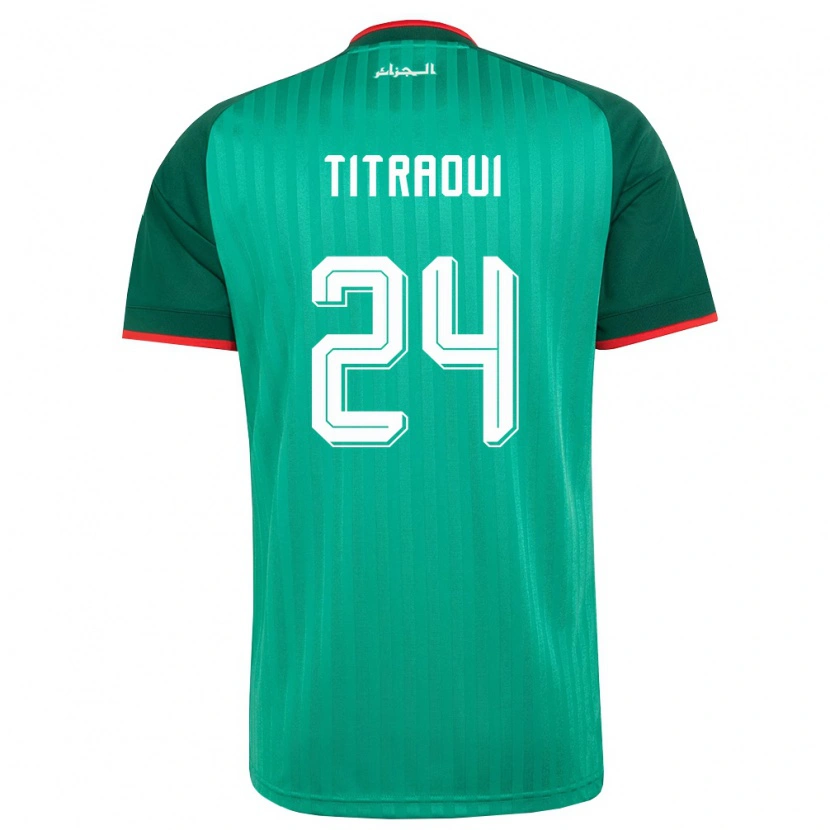 Danxen Barn Algeriet Yassine Titraoui #24 Grön Röd Vit Bortatröja Matchtröjor 26-28 Tröjor T-Tröja