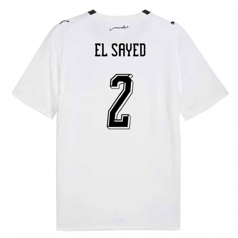 Danxen Barn Egypten Mohamed El Sayed #2 Vit Grå Svart Bortatröja Matchtröjor 26-28 Tröjor T-Tröja