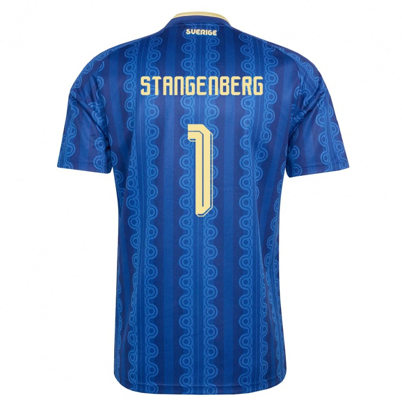Danxen Barn Sverige Svante Stangenberg #1 Blå Marin Gul Bortatröja Matchtröjor 26-28 Tröjor T-Tröja