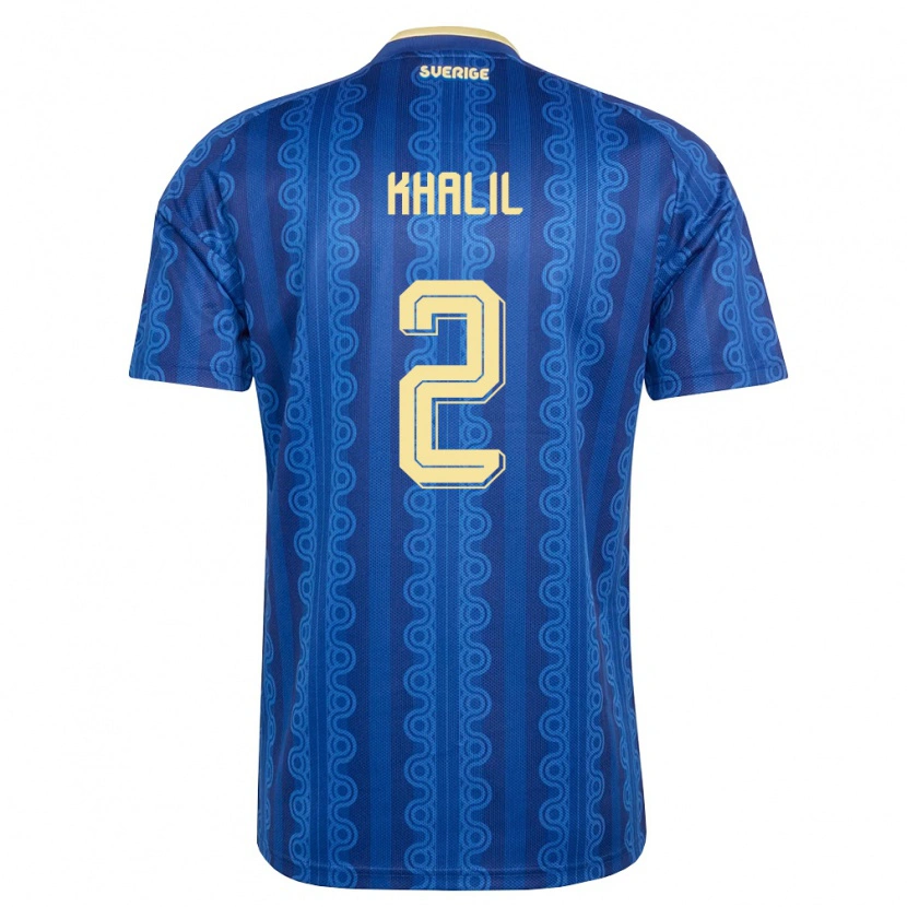 Danxen Barn Sverige Elias Khalil #2 Blå Marin Gul Bortatröja Matchtröjor 26-28 Tröjor T-Tröja