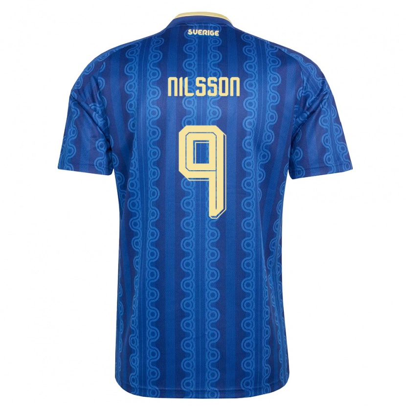 Danxen Barn Sverige Gustaf Nilsson #9 Blå Marin Gul Bortatröja Matchtröjor 26-28 Tröjor T-Tröja