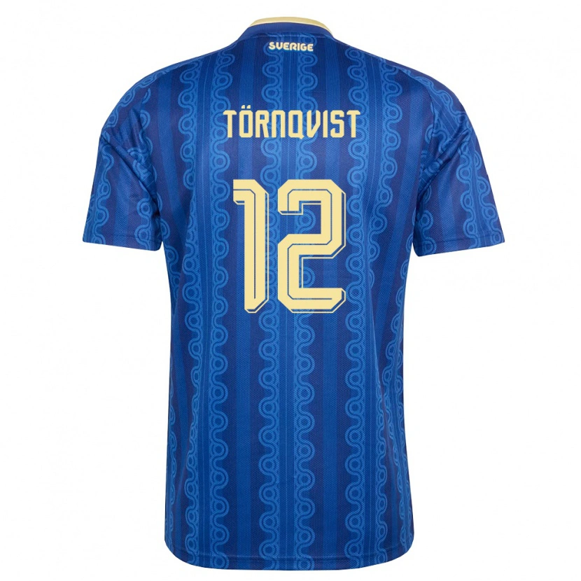 Danxen Barn Sverige Noel Törnqvist #12 Blå Marin Gul Bortatröja Matchtröjor 26-28 Tröjor T-Tröja