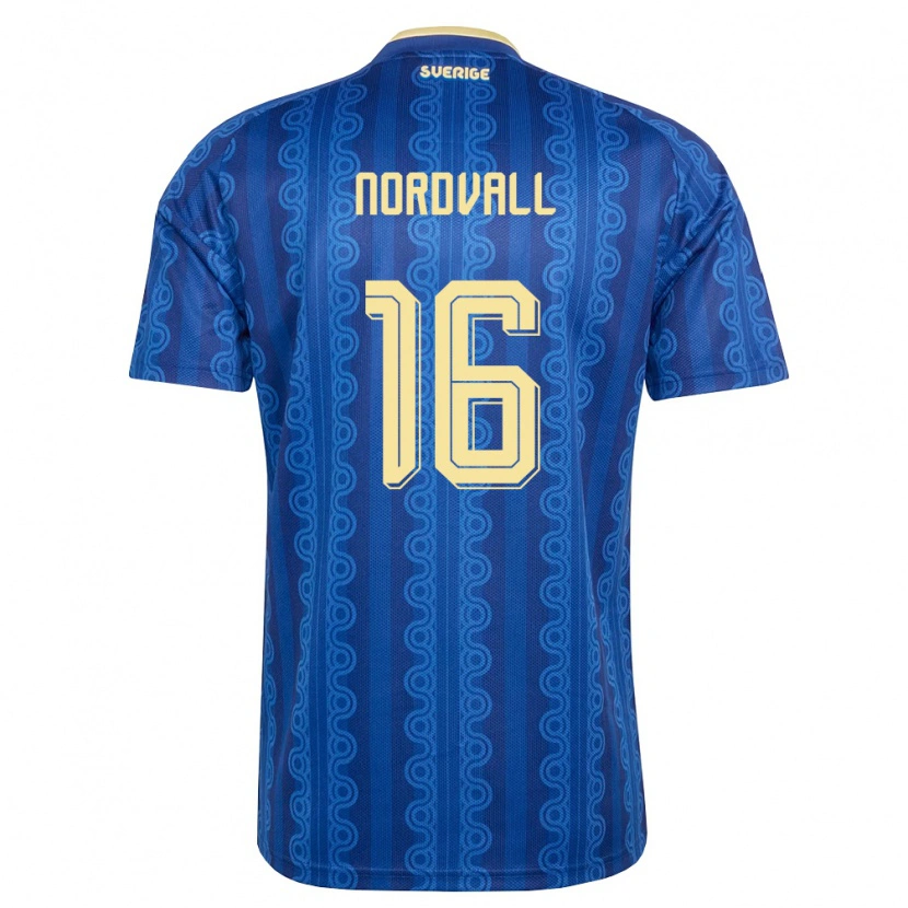 Danxen Barn Sverige Ossian Nordvall #16 Blå Marin Gul Bortatröja Matchtröjor 26-28 Tröjor T-Tröja