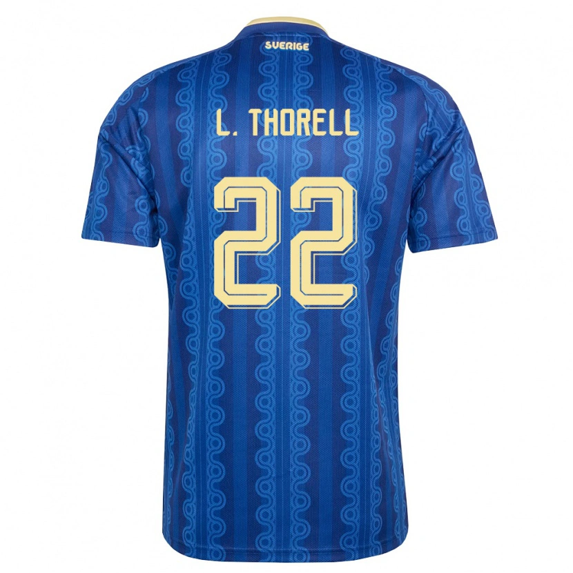 Danxen Barn Sverige Ludwig Malachowski Thorell #22 Blå Marin Gul Bortatröja Matchtröjor 26-28 Tröjor T-Tröja