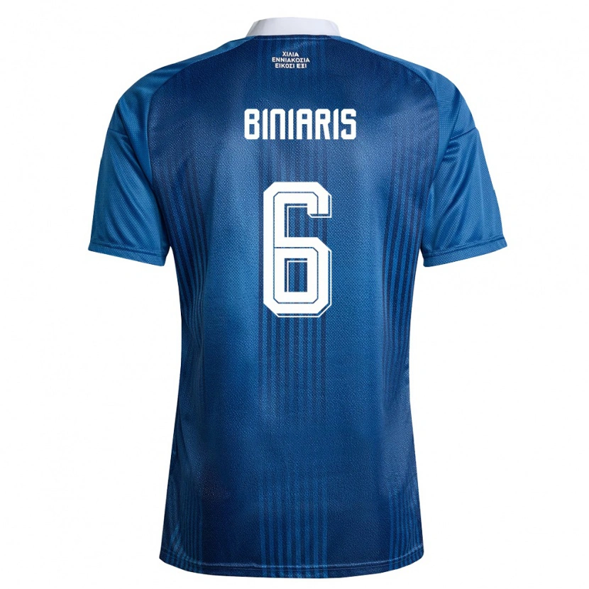 Danxen Barn Grekland Panagiotis Biniaris #6 Marin Blå Vit Bortatröja Matchtröjor 26-28 Tröjor T-Tröja
