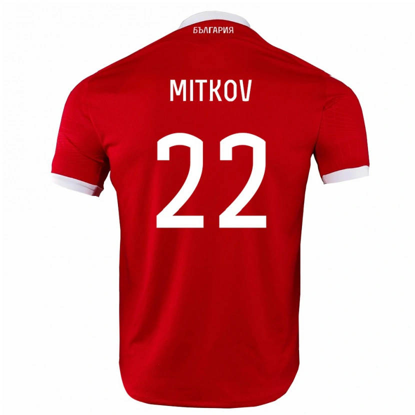 Danxen Barn Bulgarien Asen Mitkov #22 Röd Vit Bortatröja Matchtröjor 26-28 Tröjor T-Tröja