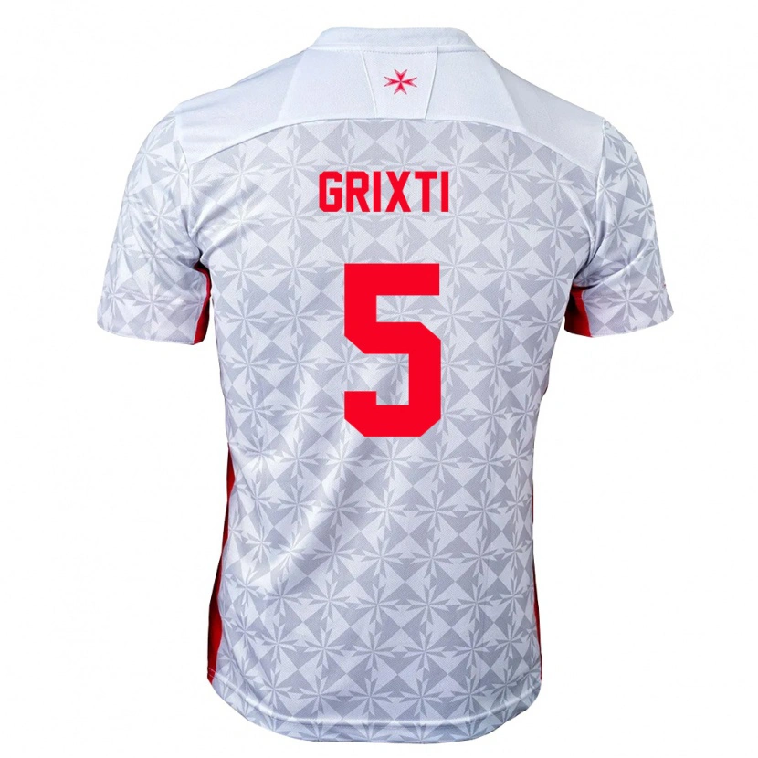 Danxen Barn Malta Kaiden Grixti #5 Grå Vit Röd Bortatröja Matchtröjor 26-28 Tröjor T-Tröja