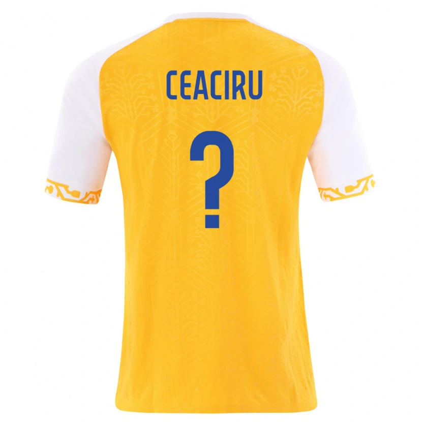 Danxen Barn Moldavien Nicolae Ceaciru #0 Gul Vit Bortatröja Matchtröjor 26-28 Tröjor T-Tröja