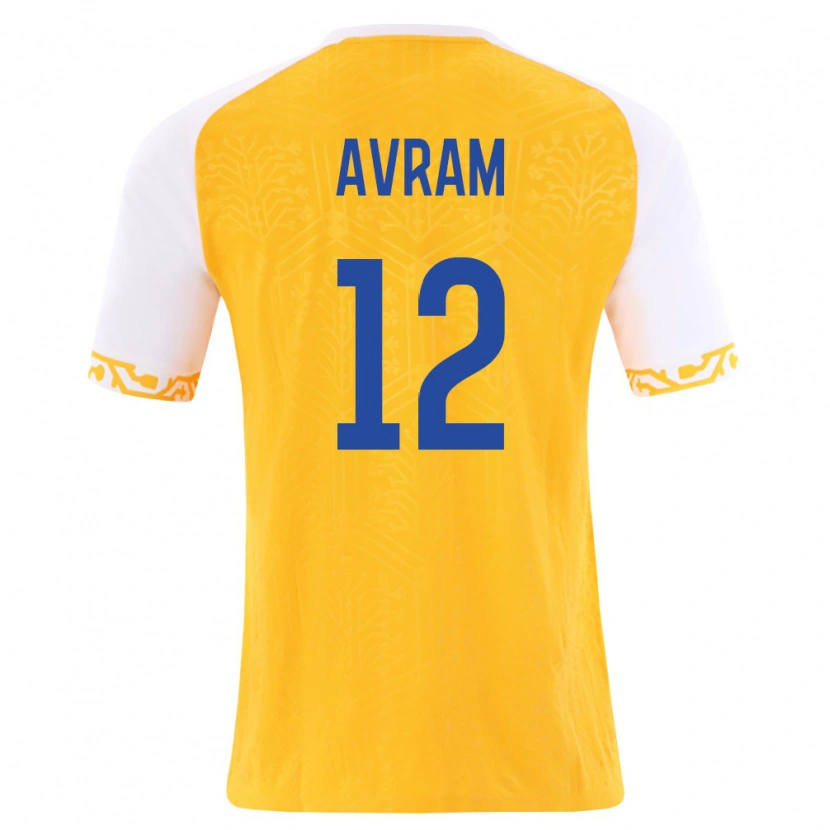 Danxen Barn Moldavien Cristian Avram #12 Gul Vit Bortatröja Matchtröjor 26-28 Tröjor T-Tröja