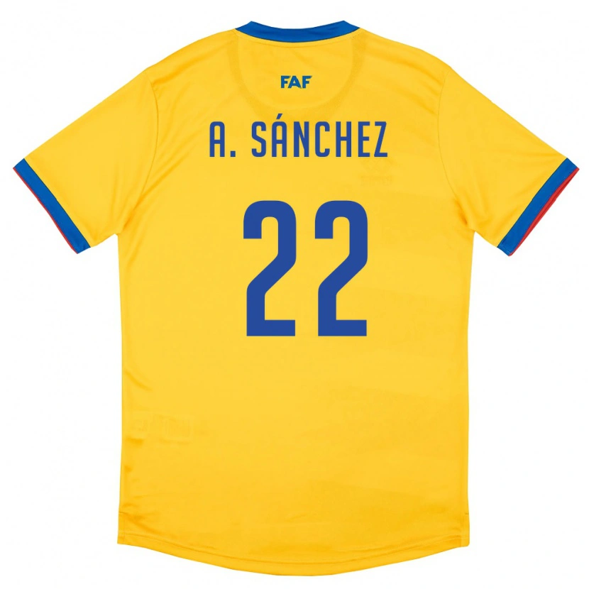 Danxen Barn Andorra Aaron Sánchez #22 Gul Blå Röd Bortatröja Matchtröjor 26-28 Tröjor T-Tröja