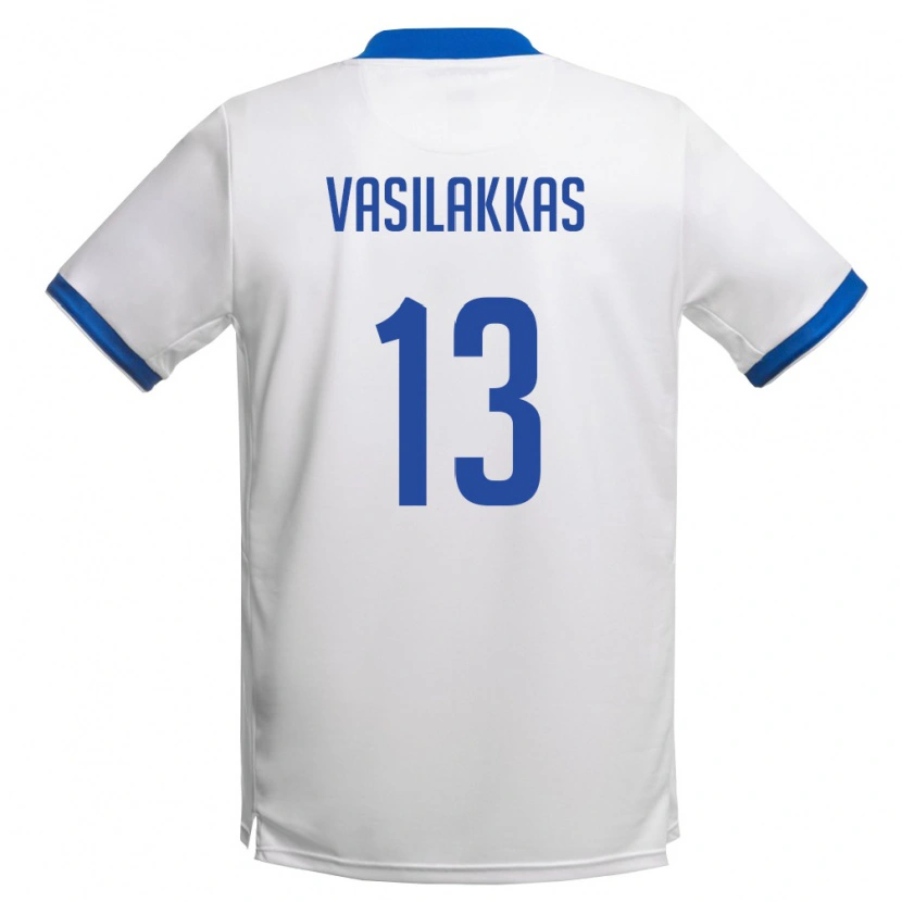 Danxen Barn Cypern Vasilis Vasilakkas #13 Vit Kunglig Blå Bortatröja Matchtröjor 26-28 Tröjor T-Tröja