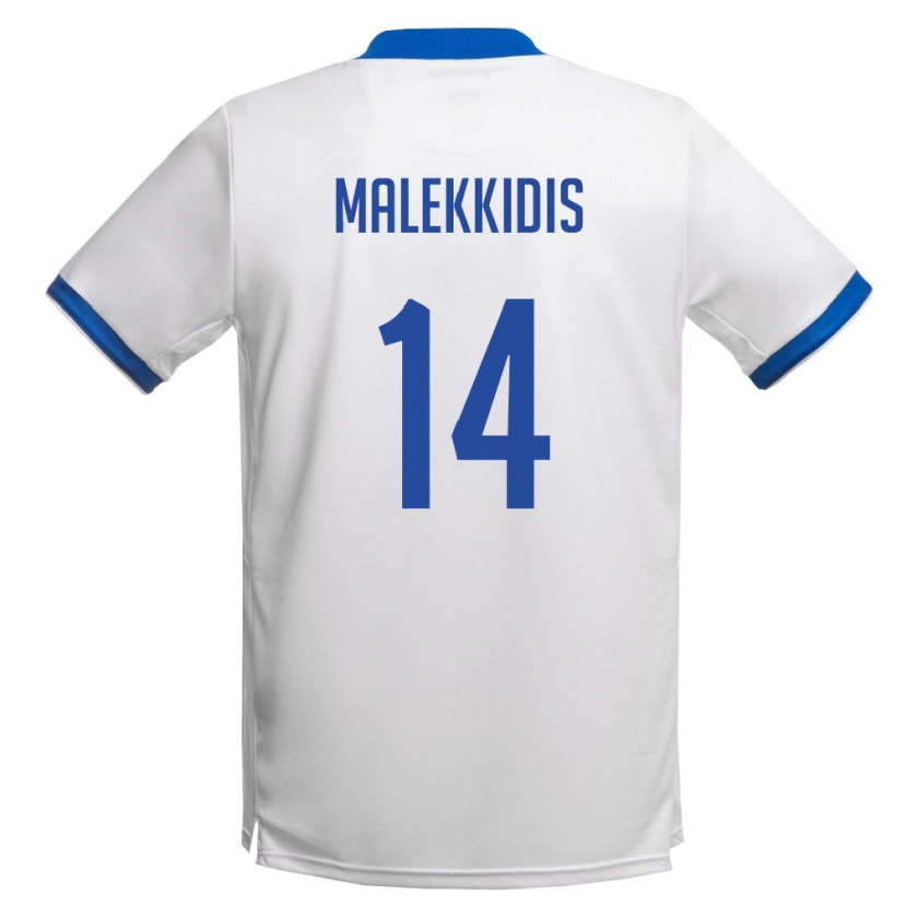 Danxen Barn Cypern Giorgos Malekkidis #14 Vit Kunglig Blå Bortatröja Matchtröjor 26-28 Tröjor T-Tröja