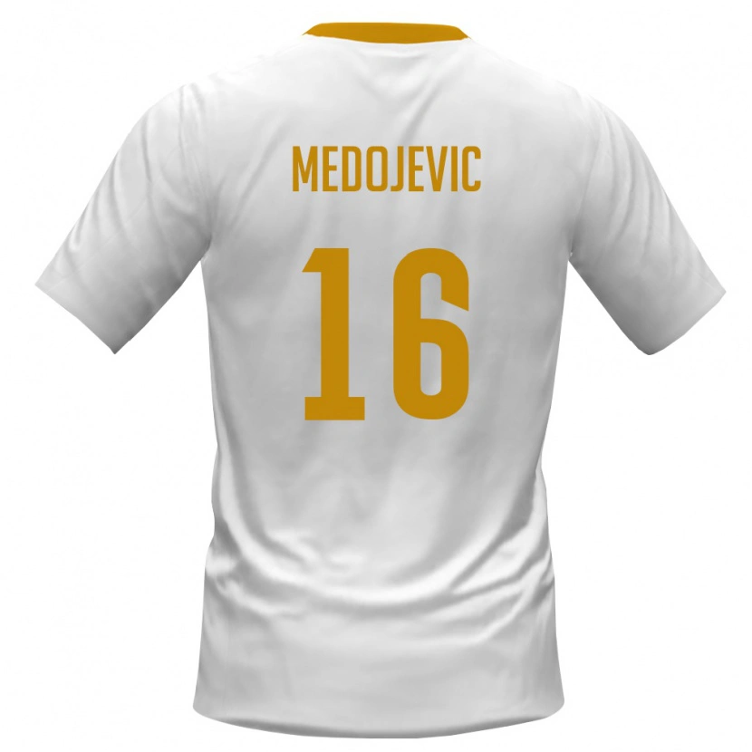 Danxen Barn Montenegro Nikola Medojevic #16 Vit Röd Gul Bortatröja Matchtröjor 26-28 Tröjor T-Tröja