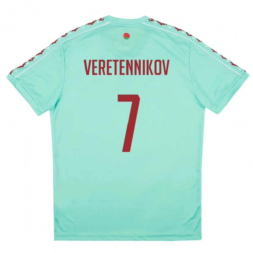 Danxen Barn Belarus Aleksandr Veretennikov #7 Ljus Grön Burgund Bortatröja Matchtröjor 26-28 Tröjor T-Tröja