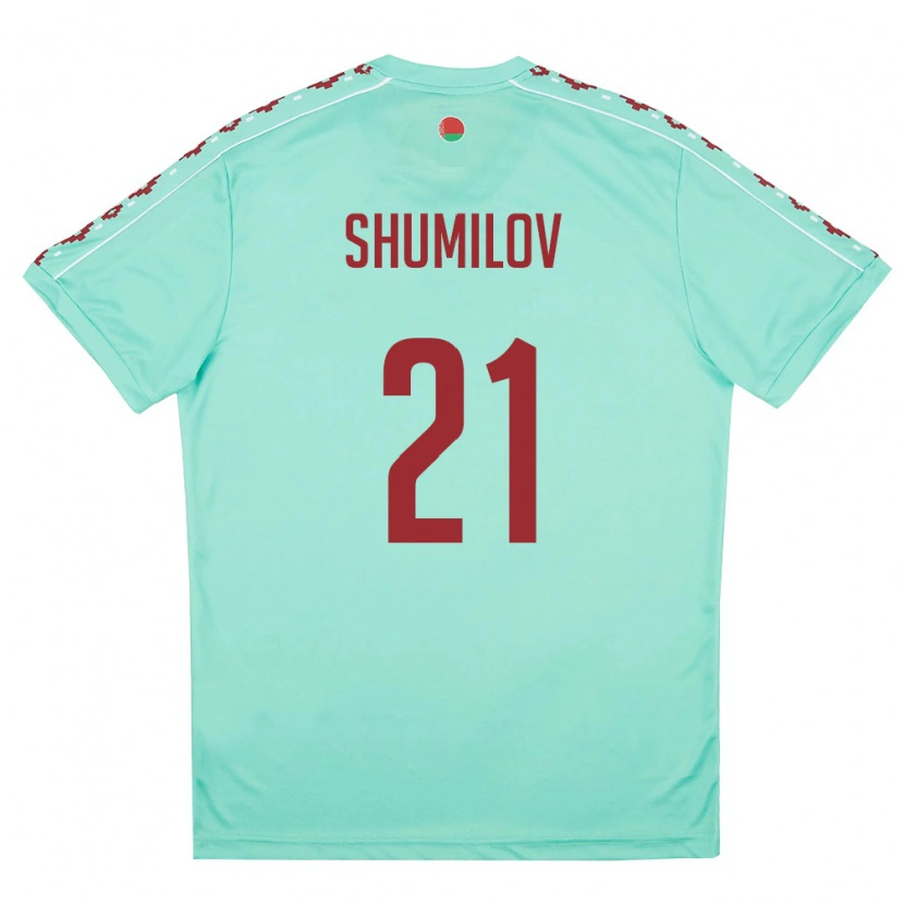 Danxen Barn Belarus Arseniy Shumilov #21 Ljus Grön Burgund Bortatröja Matchtröjor 26-28 Tröjor T-Tröja