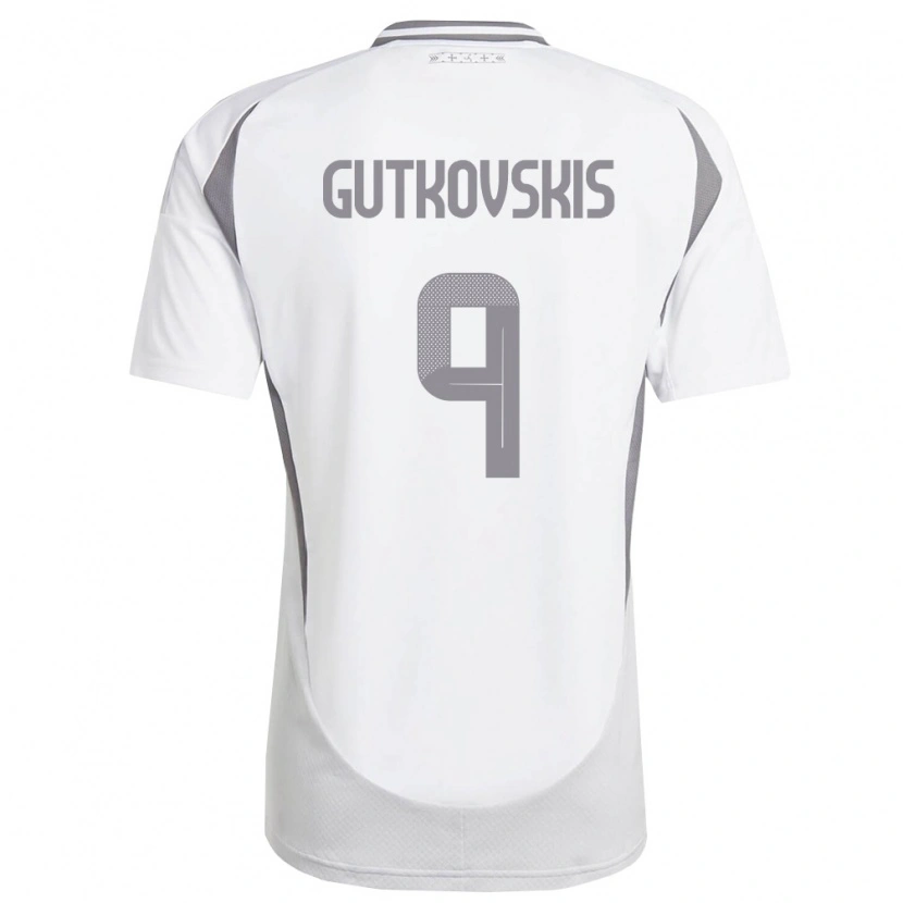 Danxen Barn Lettland Vladislavs Gutkovskis #9 Vit Mörk Grå Bortatröja Matchtröjor 26-28 Tröjor T-Tröja