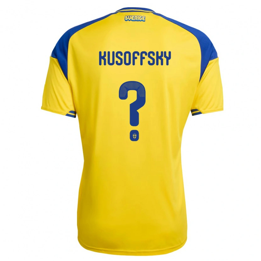 Danxen Män Sverige Oliver Kusoffsky #0 Gul Blå Vit Hemmatröja Matchtröjor 26-28 Tröjor T-Tröja