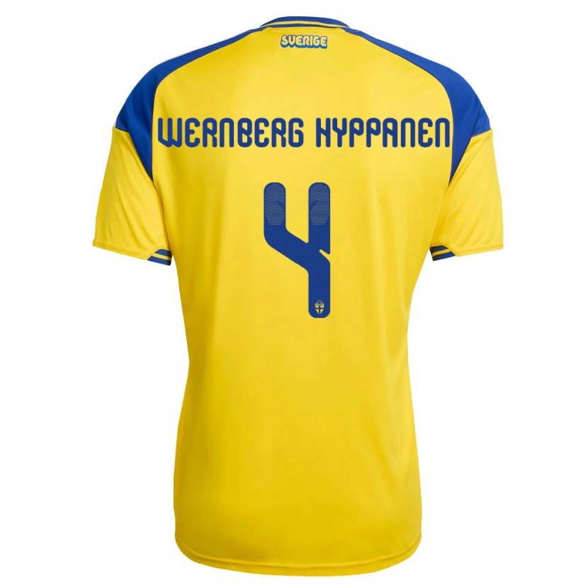 Danxen Män Sverige Lino Wernberg Hyppänen #4 Gul Blå Vit Hemmatröja Matchtröjor 26-28 Tröjor T-Tröja