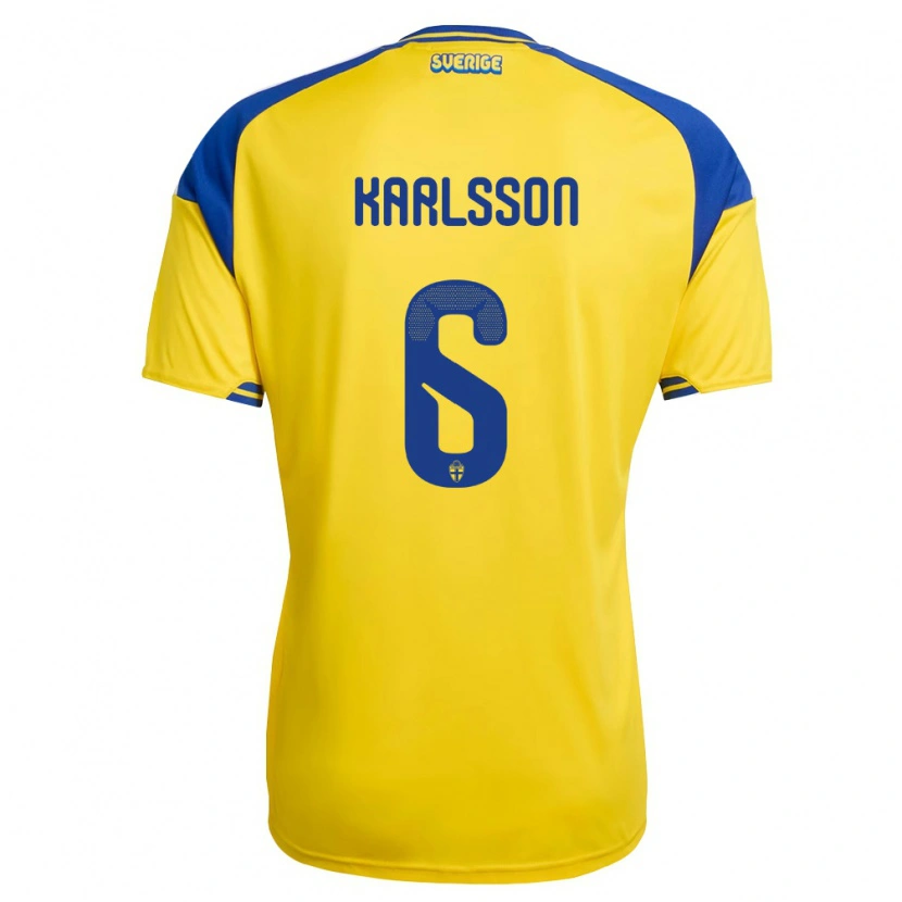 Danxen Män Sverige Markus Karlsson #6 Gul Blå Vit Hemmatröja Matchtröjor 26-28 Tröjor T-Tröja