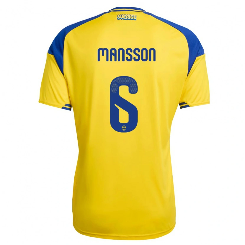 Danxen Män Sverige Oliver Månsson #6 Gul Blå Vit Hemmatröja Matchtröjor 26-28 Tröjor T-Tröja