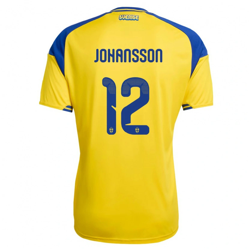 Danxen Män Sverige Viktor Johansson #12 Gul Blå Vit Hemmatröja Matchtröjor 26-28 Tröjor T-Tröja