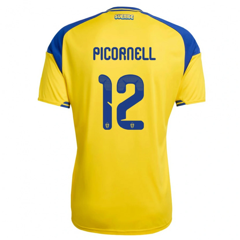 Danxen Män Sverige André Picornell #12 Gul Blå Vit Hemmatröja Matchtröjor 26-28 Tröjor T-Tröja