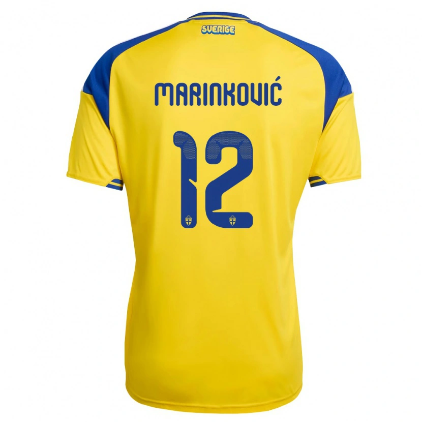 Danxen Män Sverige Kristan Marinković #12 Gul Blå Vit Hemmatröja Matchtröjor 26-28 Tröjor T-Tröja
