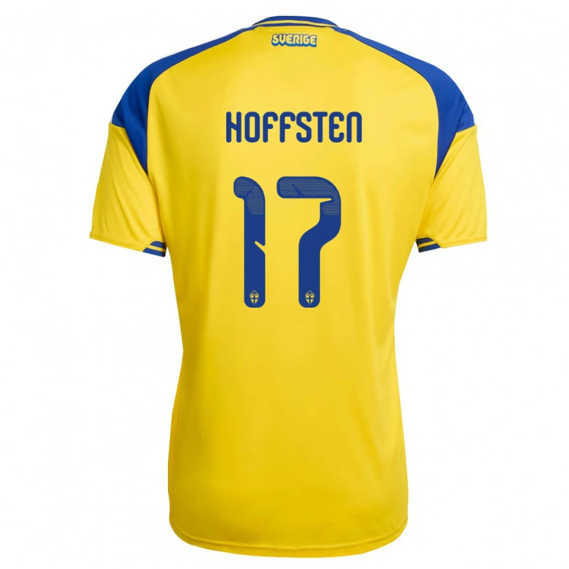 Danxen Män Sverige Hugo Hoffsten #17 Gul Blå Vit Hemmatröja Matchtröjor 26-28 Tröjor T-Tröja