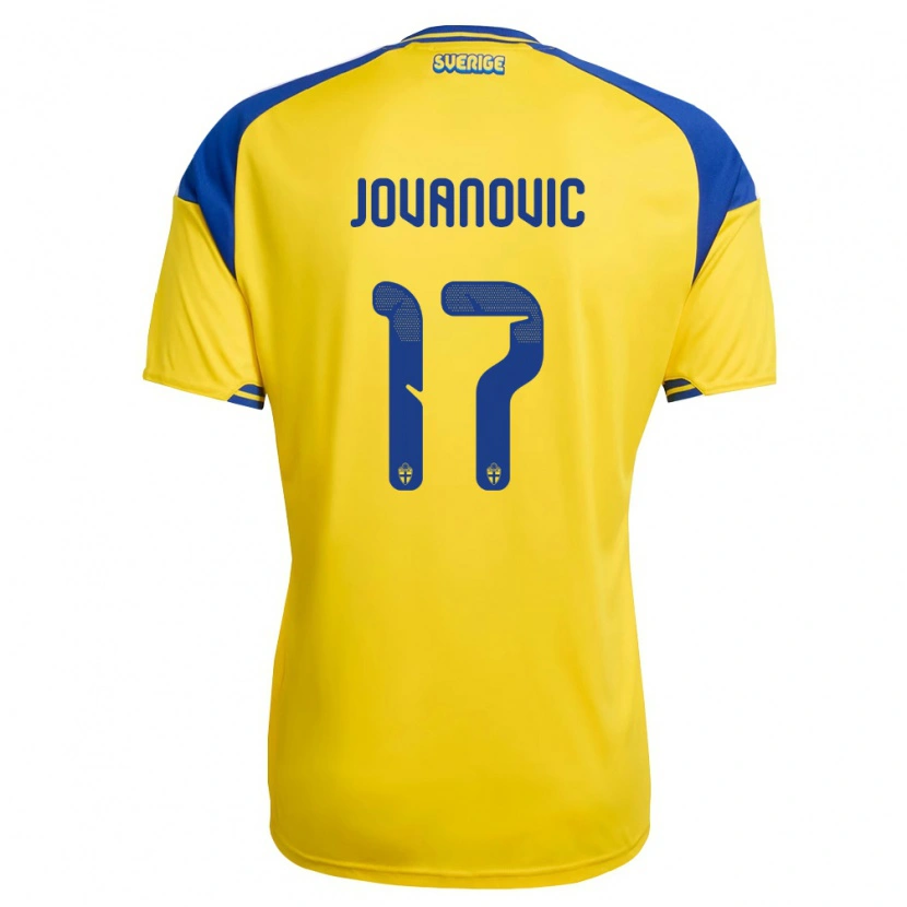 Danxen Män Sverige Nikolas Jovanovic #17 Gul Blå Vit Hemmatröja Matchtröjor 26-28 Tröjor T-Tröja