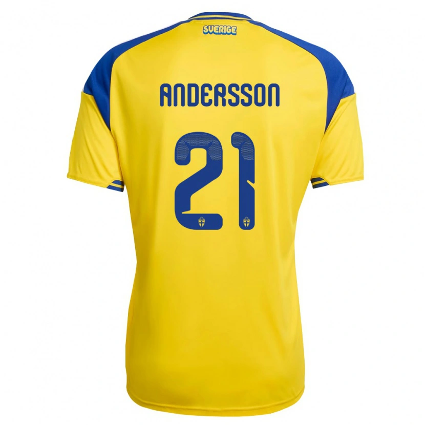 Danxen Män Sverige Alexander Andersson #21 Gul Blå Vit Hemmatröja Matchtröjor 26-28 Tröjor T-Tröja