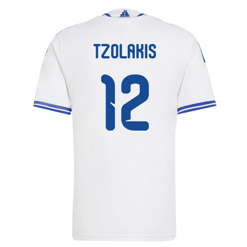 Danxen Män Grekland Konstantinos Tzolakis #12 Vit Blå Hemmatröja Matchtröjor 26-28 Tröjor T-Tröja