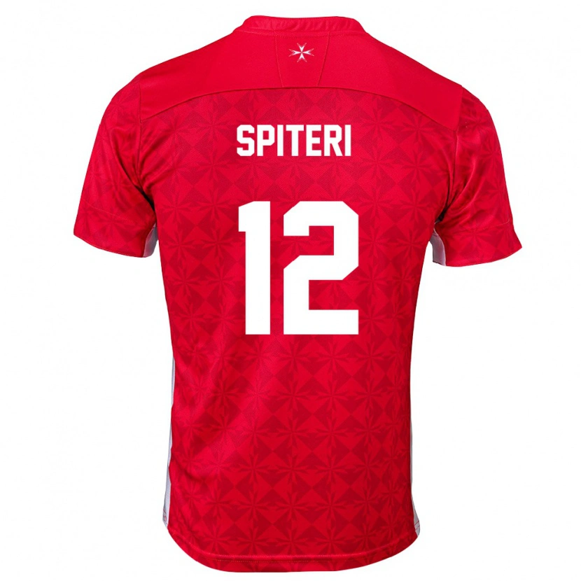 Danxen Män Malta Jayden Spiteri #12 Röd Vit Hemmatröja Matchtröjor 26-28 Tröjor T-Tröja