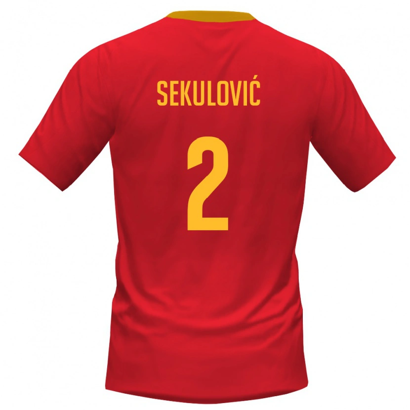 Danxen Män Montenegro Petar Sekulović #2 Röd Gul Hemmatröja Matchtröjor 26-28 Tröjor T-Tröja