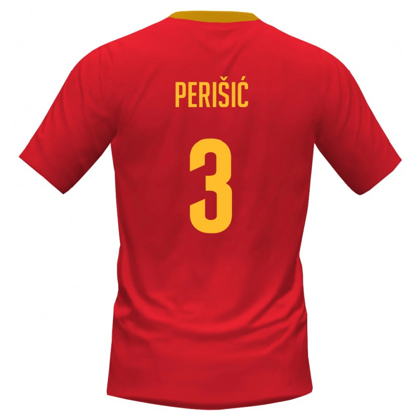 Danxen Män Montenegro Aleksa Perišić #3 Röd Gul Hemmatröja Matchtröjor 26-28 Tröjor T-Tröja