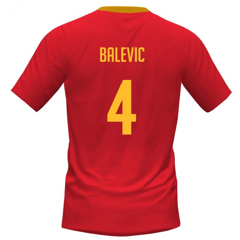 Danxen Män Montenegro Nikola Balevic #4 Röd Gul Hemmatröja Matchtröjor 26-28 Tröjor T-Tröja