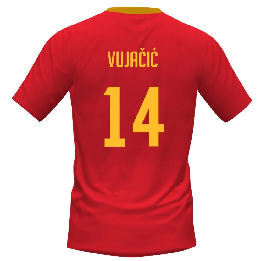 Danxen Män Montenegro Kosta Vujačić #14 Röd Gul Hemmatröja Matchtröjor 26-28 Tröjor T-Tröja