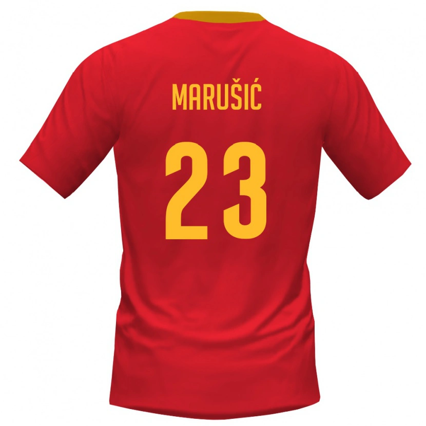 Danxen Män Montenegro Adam Marusic #23 Röd Gul Hemmatröja Matchtröjor 26-28 Tröjor T-Tröja