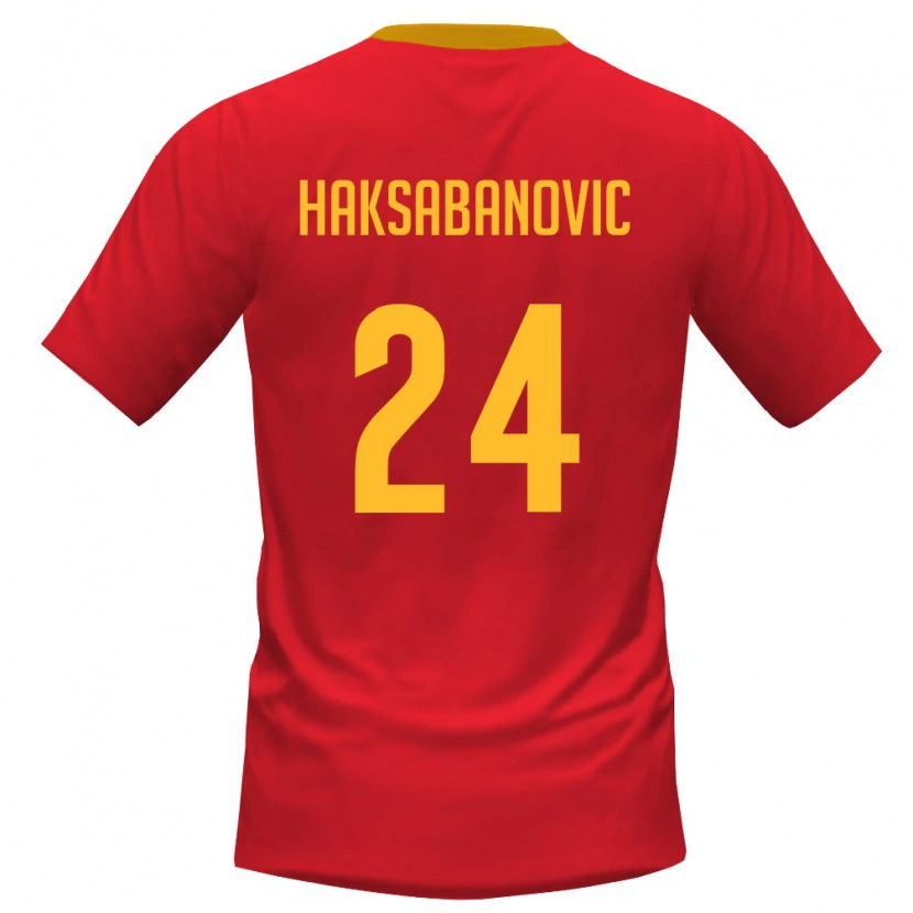 Danxen Män Montenegro Sead Haksabanovic #24 Röd Gul Hemmatröja Matchtröjor 26-28 Tröjor T-Tröja