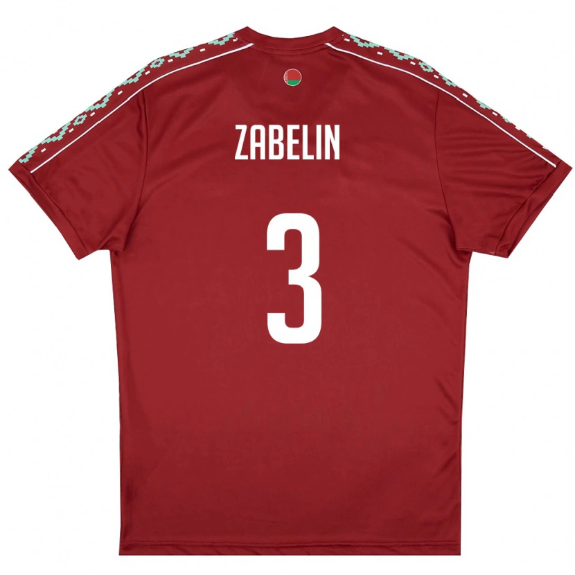 Danxen Män Belarus Pavel Zabelin #3 Djup Röd Vit Hemmatröja Matchtröjor 26-28 Tröjor T-Tröja