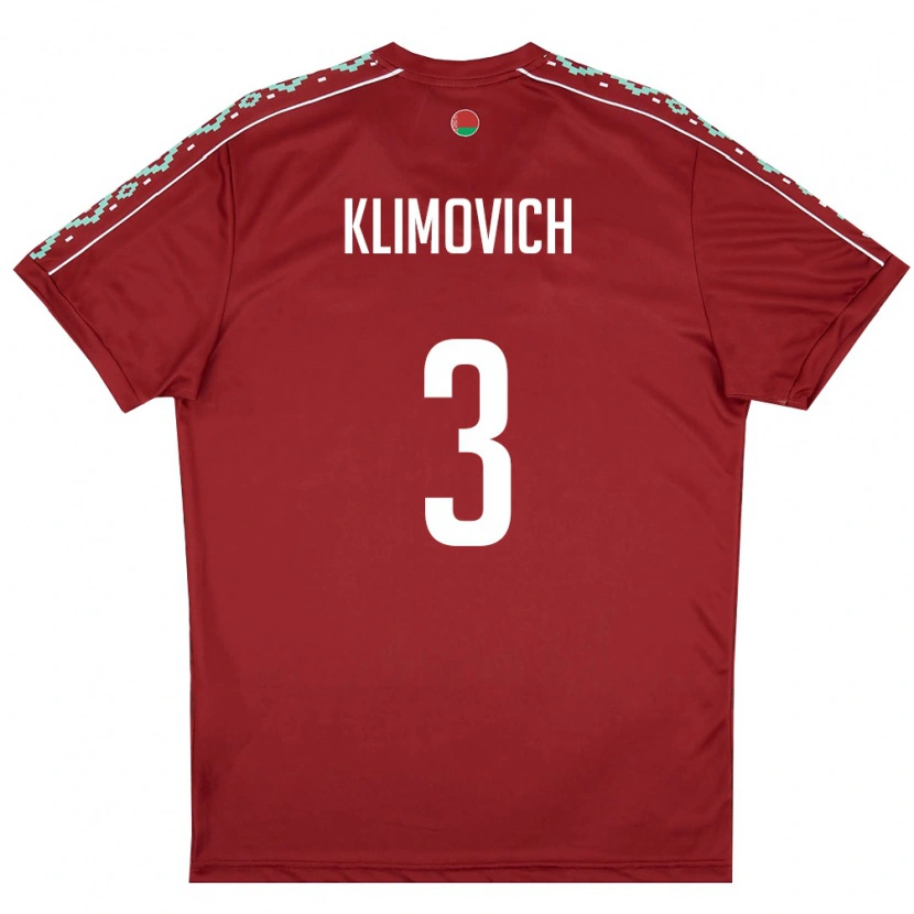 Danxen Män Belarus Aleksandr Klimovich #3 Djup Röd Vit Hemmatröja Matchtröjor 26-28 Tröjor T-Tröja
